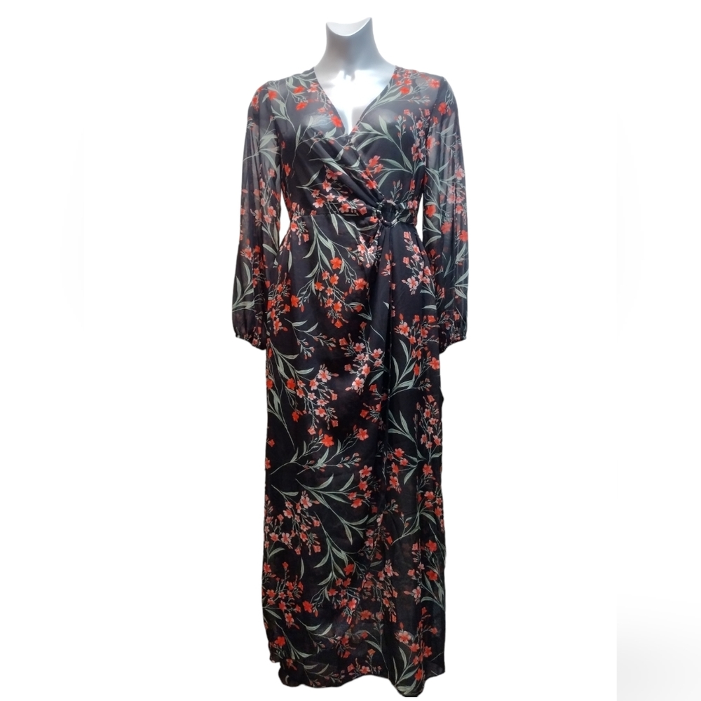 Kate & Lily Size 6 Sheer Floral Faux Wrap Maxi Dress